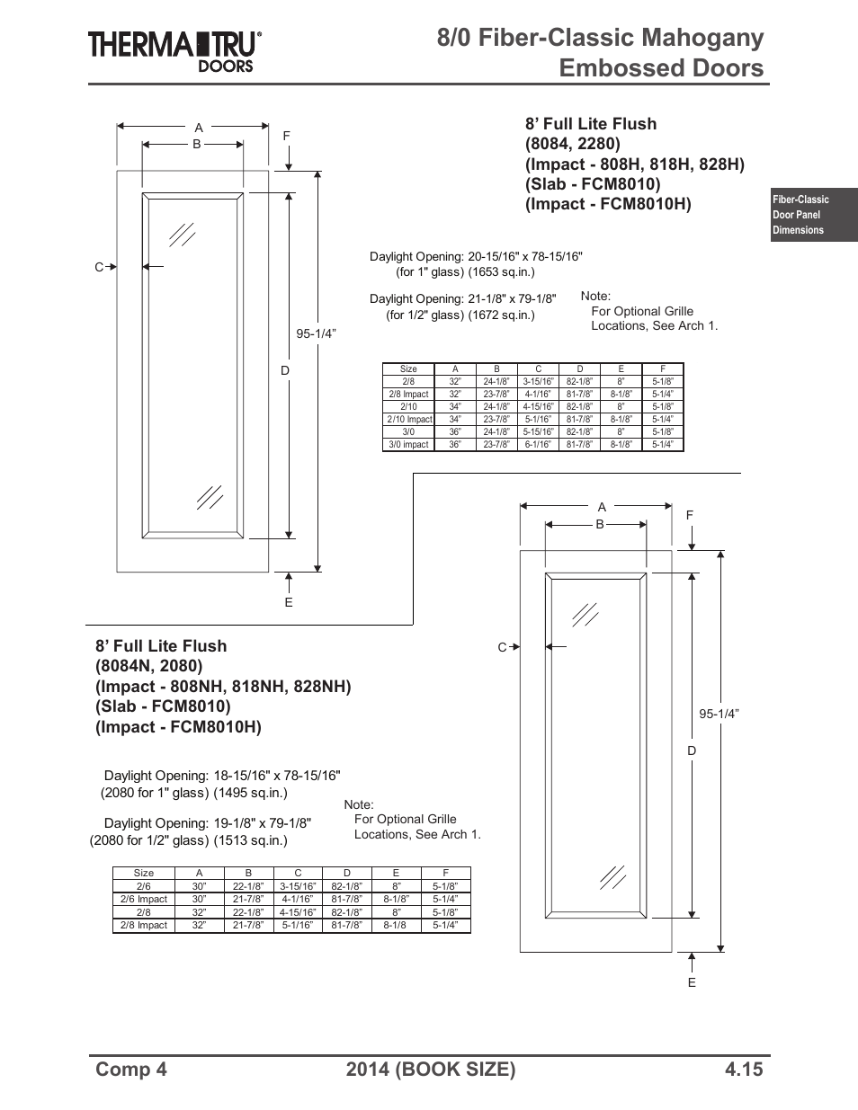 8/0 fiber-classic mahogany embossed doors | Therma-Tru COMP 4 Fiber-Classic Door Panel Dimensions - Book Size User Manual | Page 15 / 42