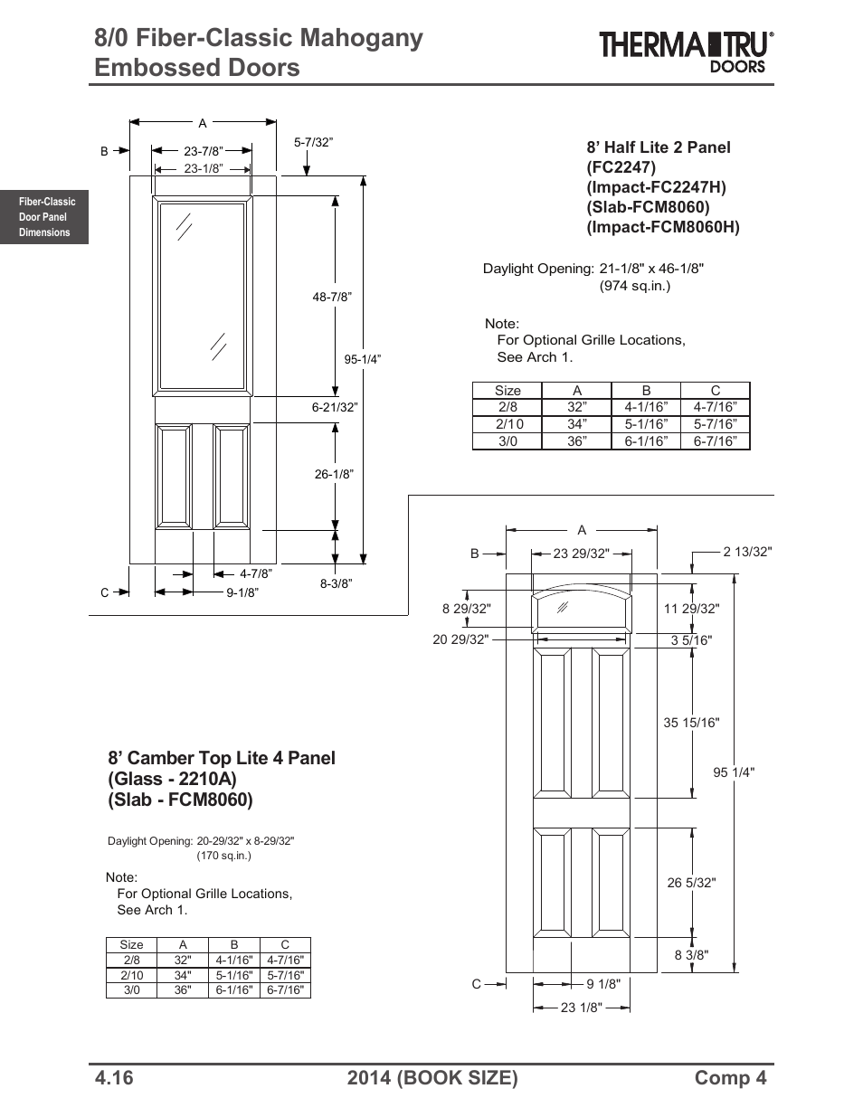 8/0 fiber-classic mahogany embossed doors | Therma-Tru COMP 4 Fiber-Classic Door Panel Dimensions - Book Size User Manual | Page 16 / 42