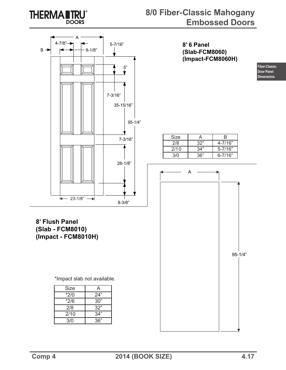 8/0 fiber-classic mahogany embossed doors | Therma-Tru COMP 4 Fiber-Classic Door Panel Dimensions - Book Size User Manual | Page 17 / 42