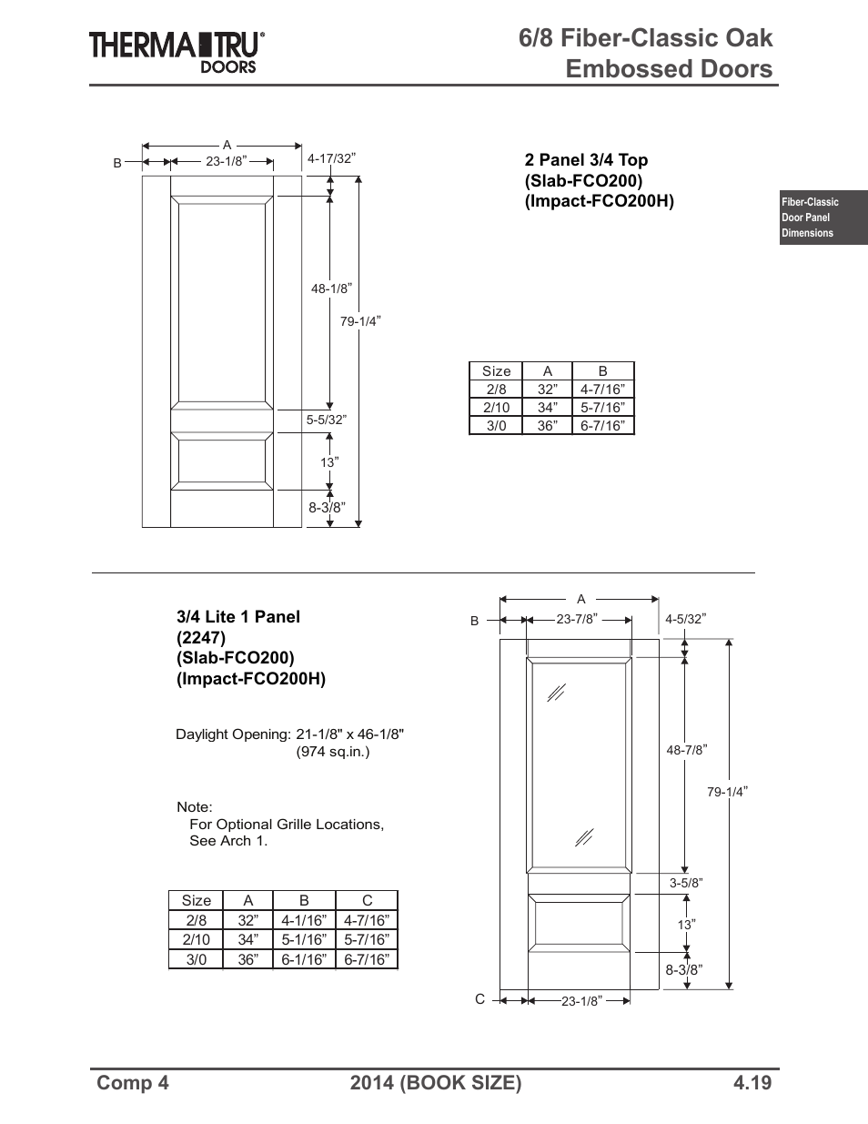 6/8 fiber-classic oak embossed doors | Therma-Tru COMP 4 Fiber-Classic Door Panel Dimensions - Book Size User Manual | Page 19 / 42
