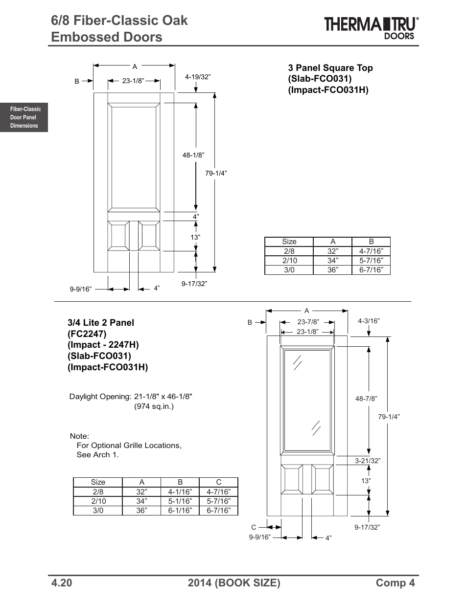 6/8 fiber-classic oak embossed doors | Therma-Tru COMP 4 Fiber-Classic Door Panel Dimensions - Book Size User Manual | Page 20 / 42
