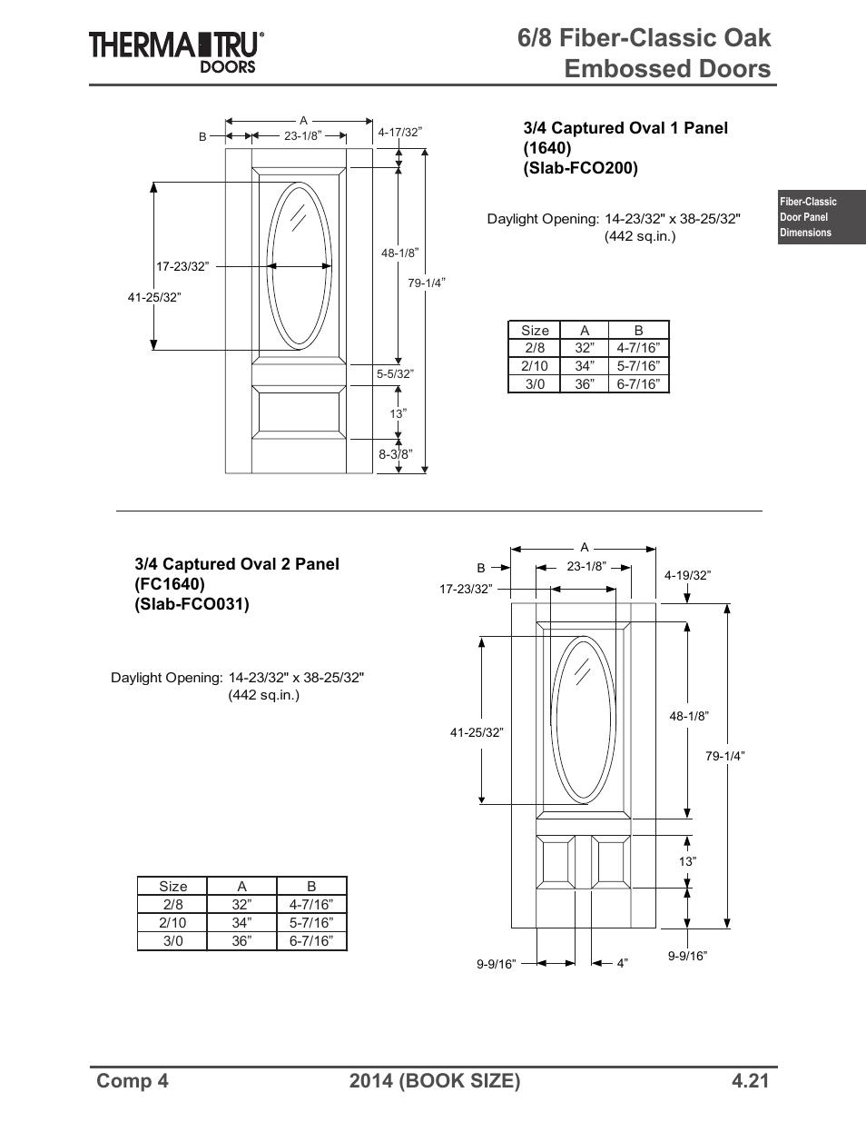 6/8 fiber-classic oak embossed doors | Therma-Tru COMP 4 Fiber-Classic Door Panel Dimensions - Book Size User Manual | Page 21 / 42