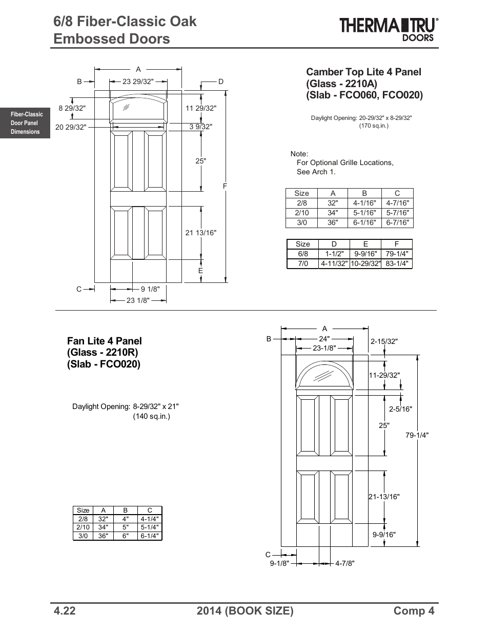 6/8 fiber-classic oak embossed doors | Therma-Tru COMP 4 Fiber-Classic Door Panel Dimensions - Book Size User Manual | Page 22 / 42