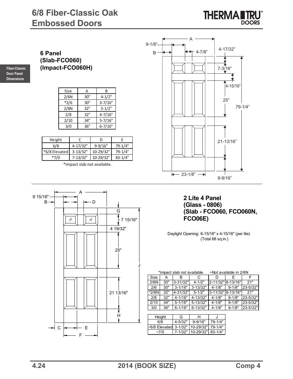 6/8 fiber-classic oak embossed doors | Therma-Tru COMP 4 Fiber-Classic Door Panel Dimensions - Book Size User Manual | Page 24 / 42