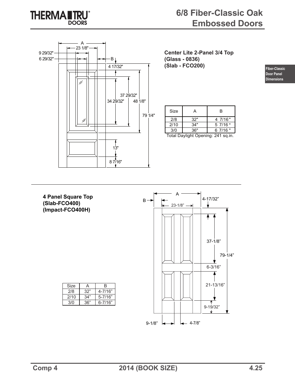 6/8 fiber-classic oak embossed doors | Therma-Tru COMP 4 Fiber-Classic Door Panel Dimensions - Book Size User Manual | Page 25 / 42