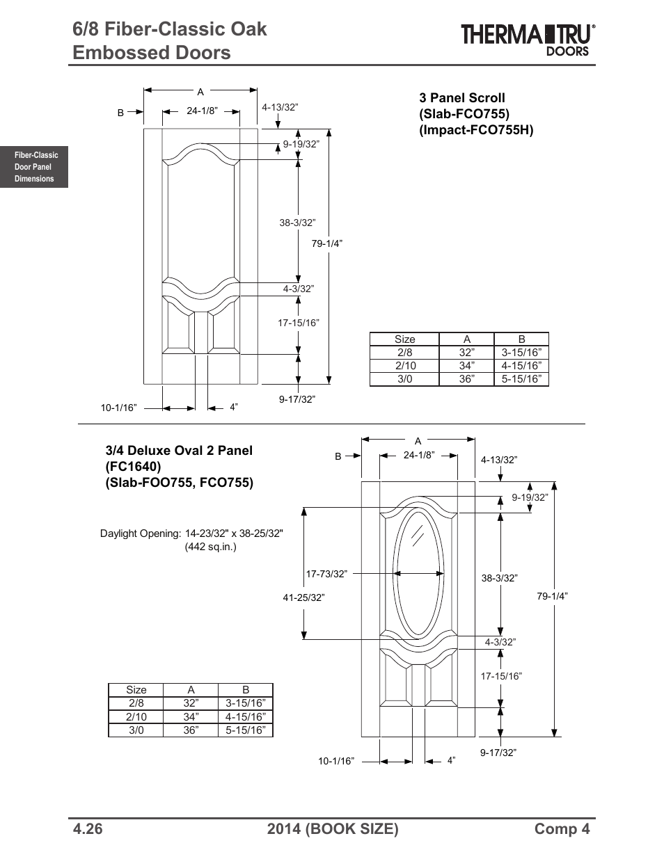 6/8 fiber-classic oak embossed doors | Therma-Tru COMP 4 Fiber-Classic Door Panel Dimensions - Book Size User Manual | Page 26 / 42