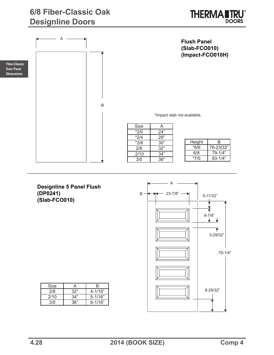 6/8 fiber-classic oak designline doors | Therma-Tru COMP 4 Fiber-Classic Door Panel Dimensions - Book Size User Manual | Page 28 / 42