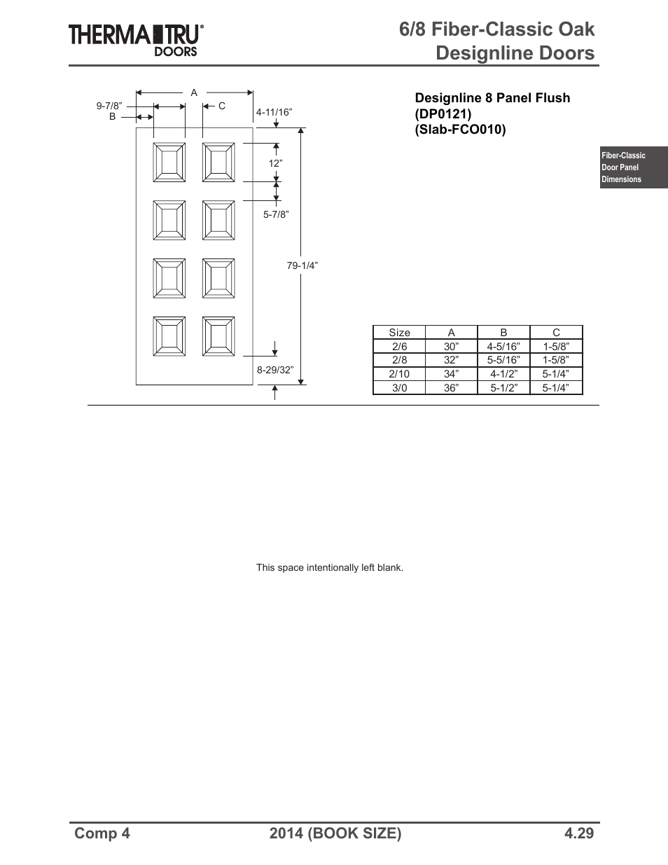 6/8 fiber-classic oak designline doors | Therma-Tru COMP 4 Fiber-Classic Door Panel Dimensions - Book Size User Manual | Page 29 / 42