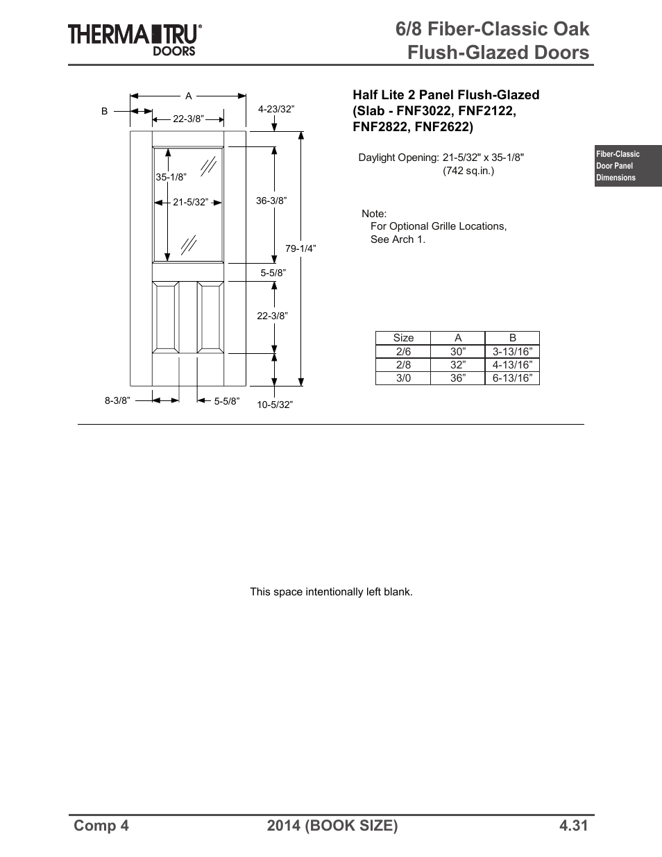 6/8 fiber-classic oak flush-glazed doors | Therma-Tru COMP 4 Fiber-Classic Door Panel Dimensions - Book Size User Manual | Page 31 / 42