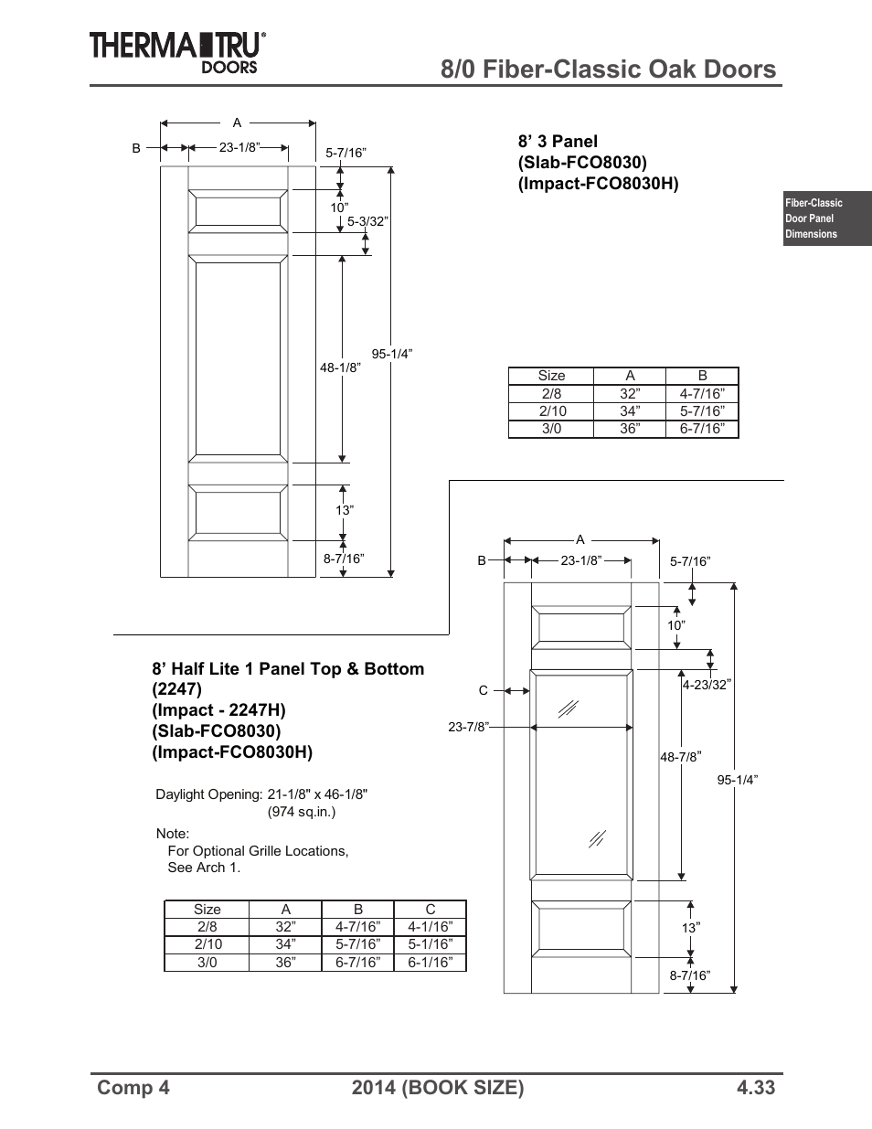 8/0 fiber-classic oak doors | Therma-Tru COMP 4 Fiber-Classic Door Panel Dimensions - Book Size User Manual | Page 33 / 42