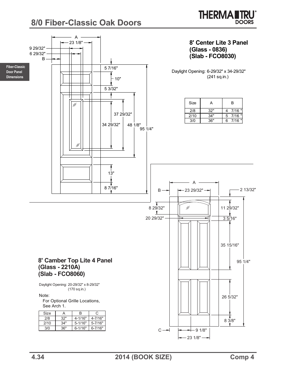 8/0 fiber-classic oak doors | Therma-Tru COMP 4 Fiber-Classic Door Panel Dimensions - Book Size User Manual | Page 34 / 42