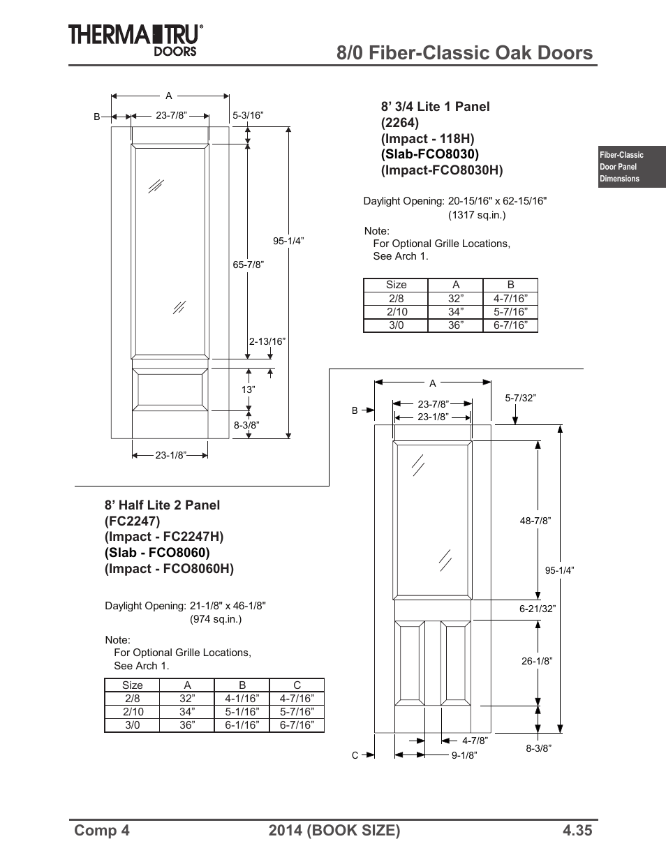 8/0 fiber-classic oak doors | Therma-Tru COMP 4 Fiber-Classic Door Panel Dimensions - Book Size User Manual | Page 35 / 42