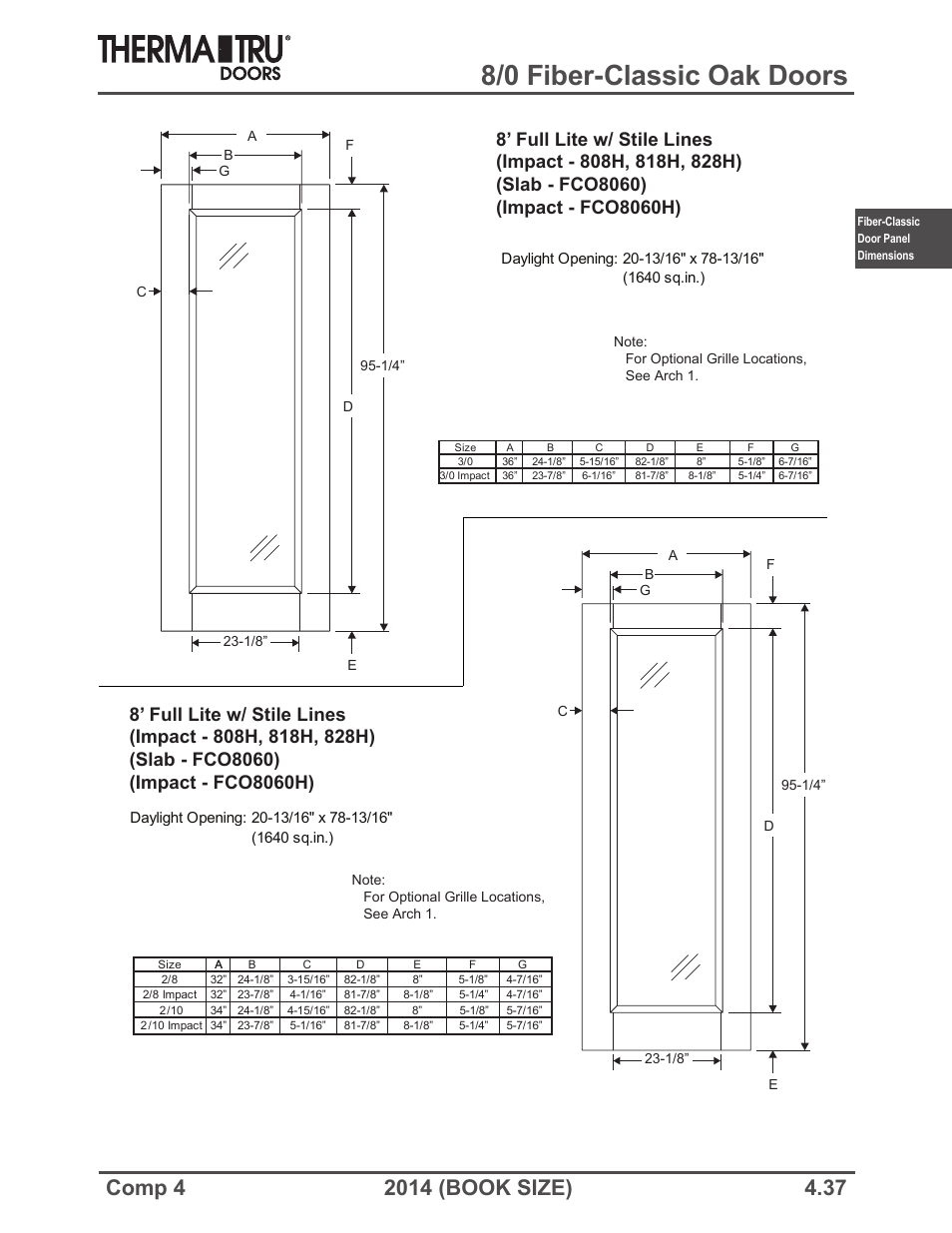 8/0 fiber-classic oak doors | Therma-Tru COMP 4 Fiber-Classic Door Panel Dimensions - Book Size User Manual | Page 37 / 42