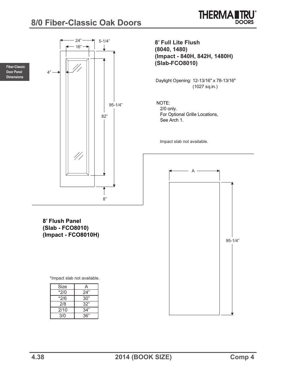8/0 fiber-classic oak doors | Therma-Tru COMP 4 Fiber-Classic Door Panel Dimensions - Book Size User Manual | Page 38 / 42