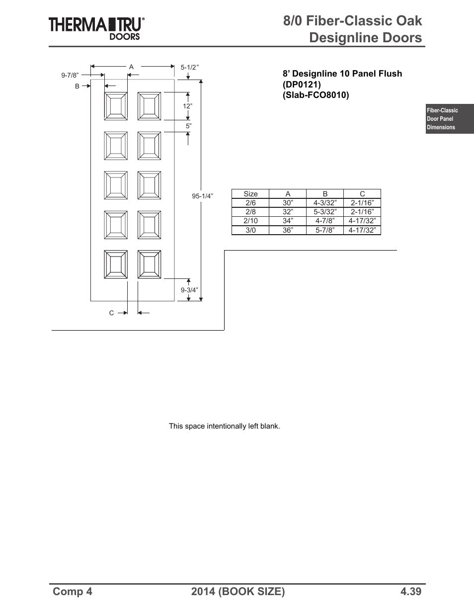 8/0 fiber-classic oak designline doors | Therma-Tru COMP 4 Fiber-Classic Door Panel Dimensions - Book Size User Manual | Page 39 / 42