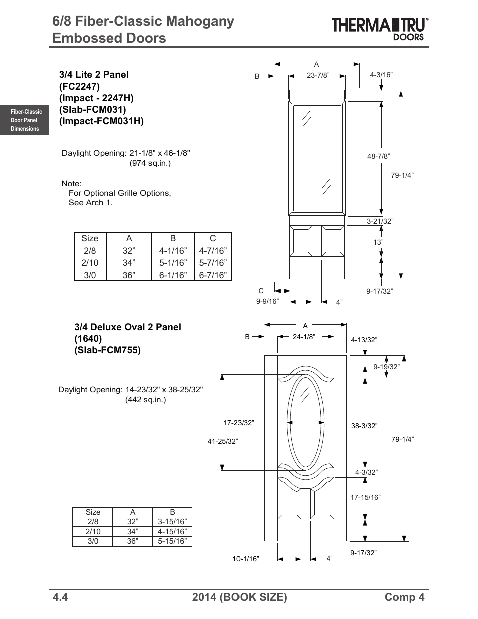 6/8 fiber-classic mahogany embossed doors | Therma-Tru COMP 4 Fiber-Classic Door Panel Dimensions - Book Size User Manual | Page 4 / 42