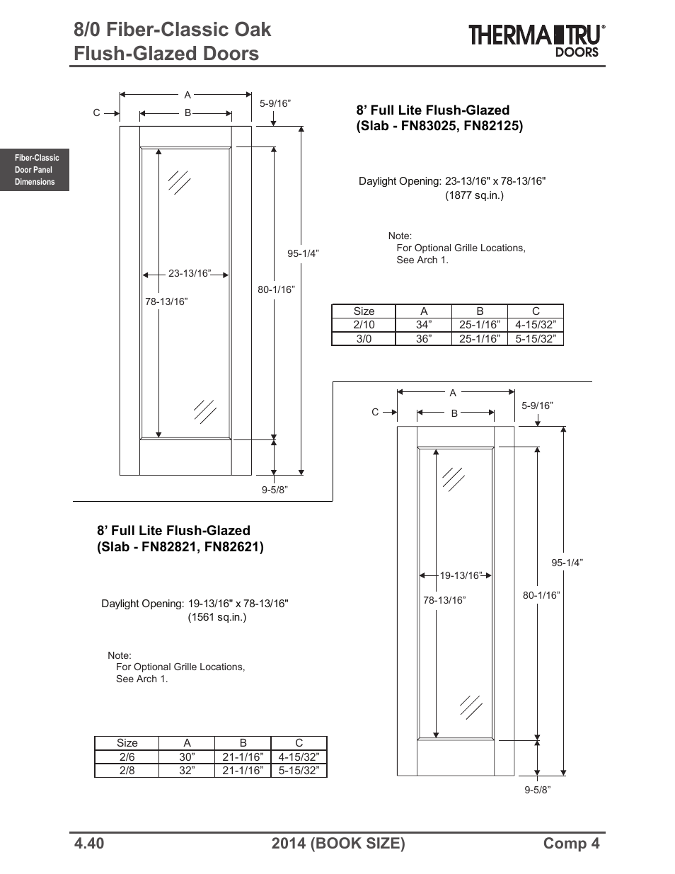 8/0 fiber-classic oak flush-glazed doors | Therma-Tru COMP 4 Fiber-Classic Door Panel Dimensions - Book Size User Manual | Page 40 / 42