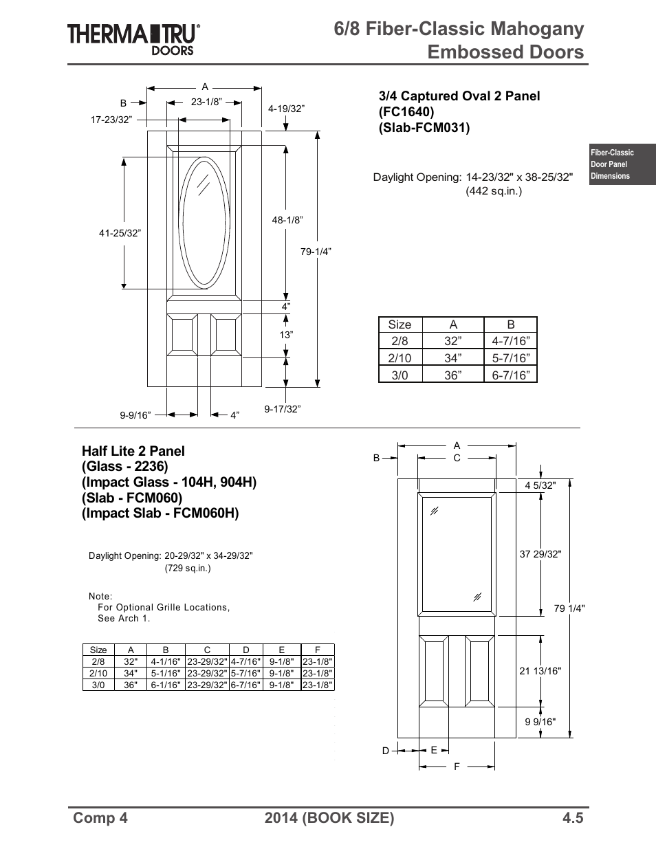 6/8 fiber-classic mahogany embossed doors | Therma-Tru COMP 4 Fiber-Classic Door Panel Dimensions - Book Size User Manual | Page 5 / 42