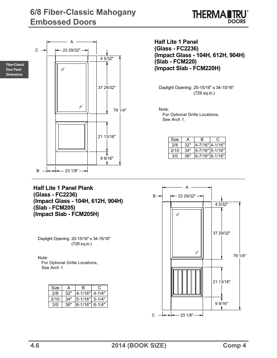 6/8 fiber-classic mahogany embossed doors | Therma-Tru COMP 4 Fiber-Classic Door Panel Dimensions - Book Size User Manual | Page 6 / 42