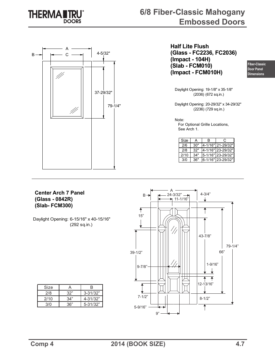 6/8 fiber-classic mahogany embossed doors | Therma-Tru COMP 4 Fiber-Classic Door Panel Dimensions - Book Size User Manual | Page 7 / 42