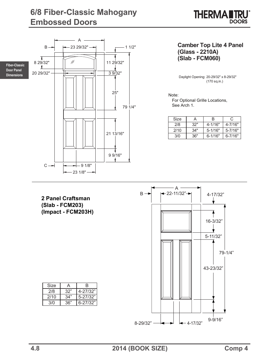 6/8 fiber-classic mahogany embossed doors | Therma-Tru COMP 4 Fiber-Classic Door Panel Dimensions - Book Size User Manual | Page 8 / 42
