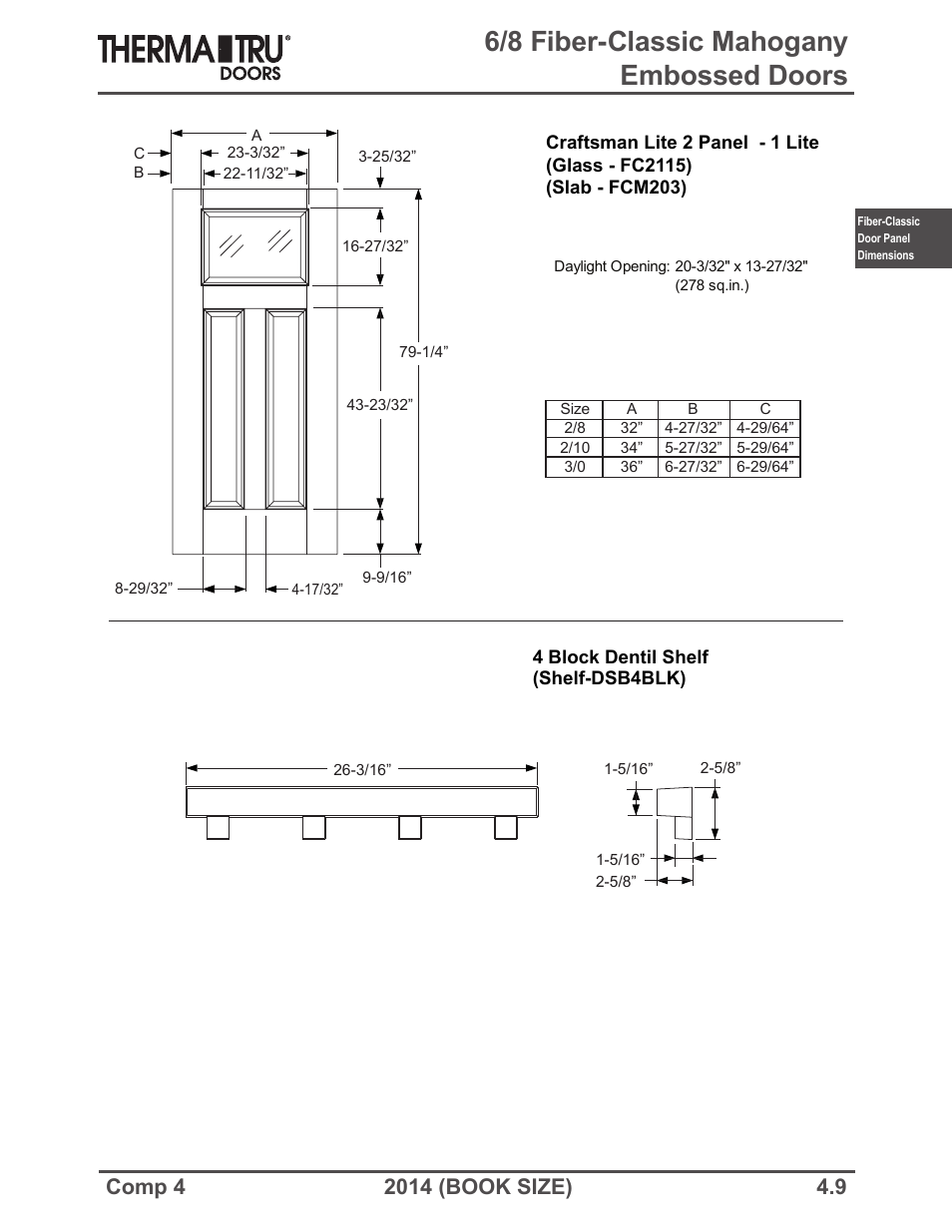 6/8 fiber-classic mahogany embossed doors | Therma-Tru COMP 4 Fiber-Classic Door Panel Dimensions - Book Size User Manual | Page 9 / 42
