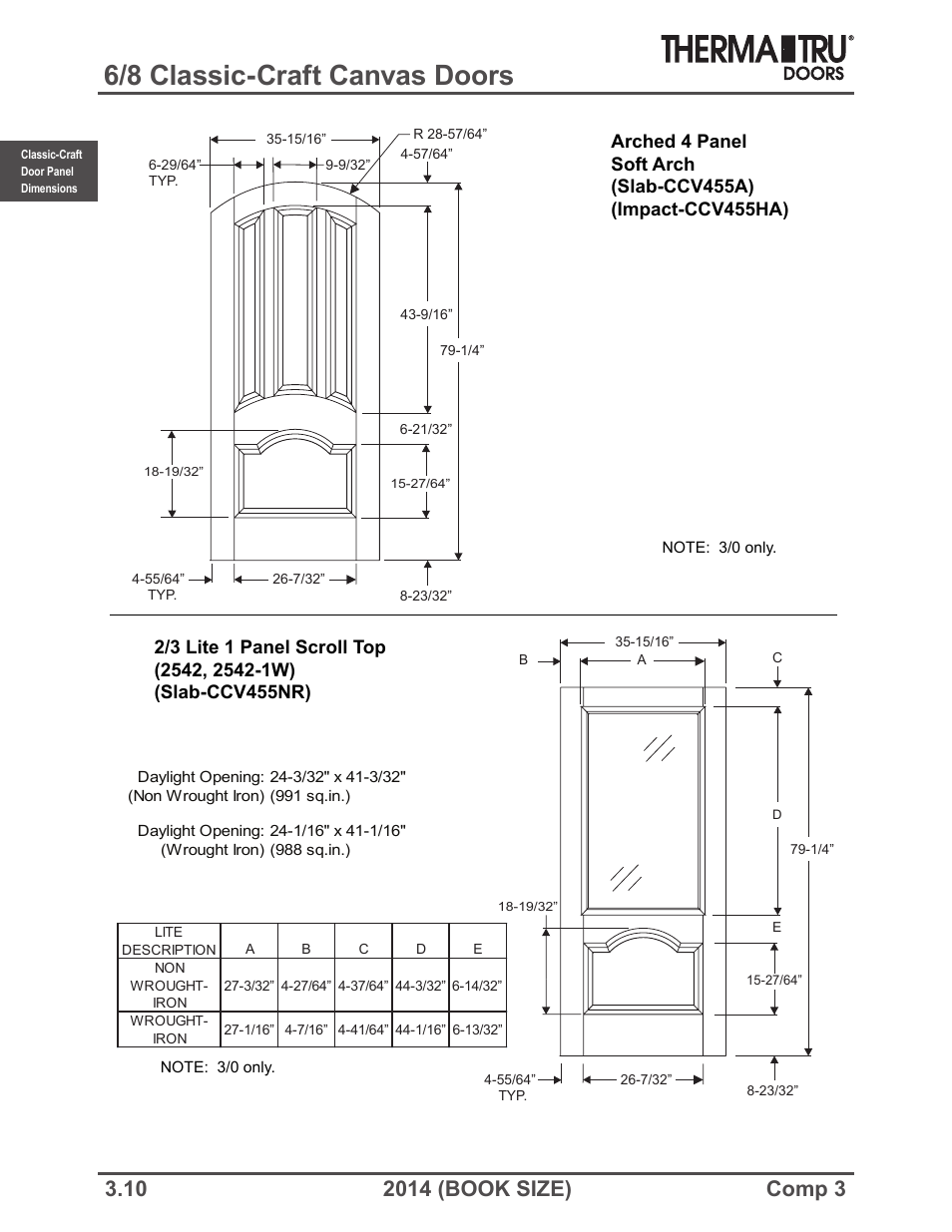 6/8 classic-craft canvas doors | Therma-Tru COMP 3 Classic-Craft Door Panel Dimensions - Book Size User Manual | Page 10 / 68