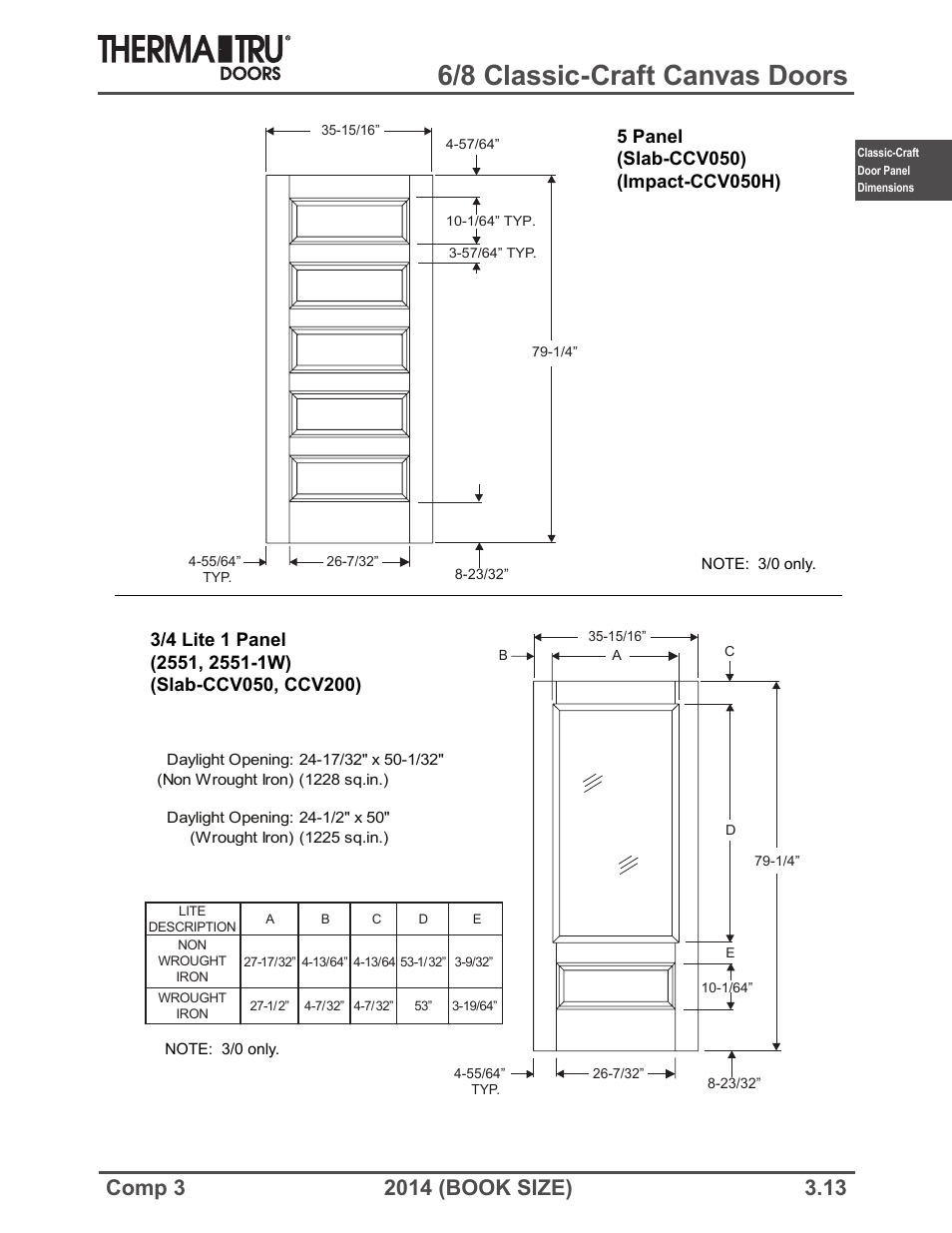 6/8 classic-craft canvas doors | Therma-Tru COMP 3 Classic-Craft Door Panel Dimensions - Book Size User Manual | Page 13 / 68