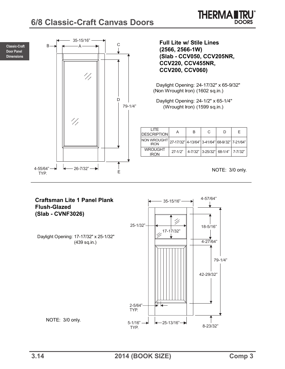 6/8 classic-craft canvas doors | Therma-Tru COMP 3 Classic-Craft Door Panel Dimensions - Book Size User Manual | Page 14 / 68