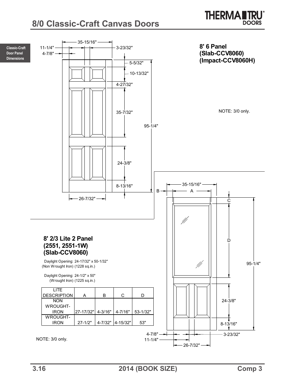8/0 classic-craft canvas doors | Therma-Tru COMP 3 Classic-Craft Door Panel Dimensions - Book Size User Manual | Page 16 / 68