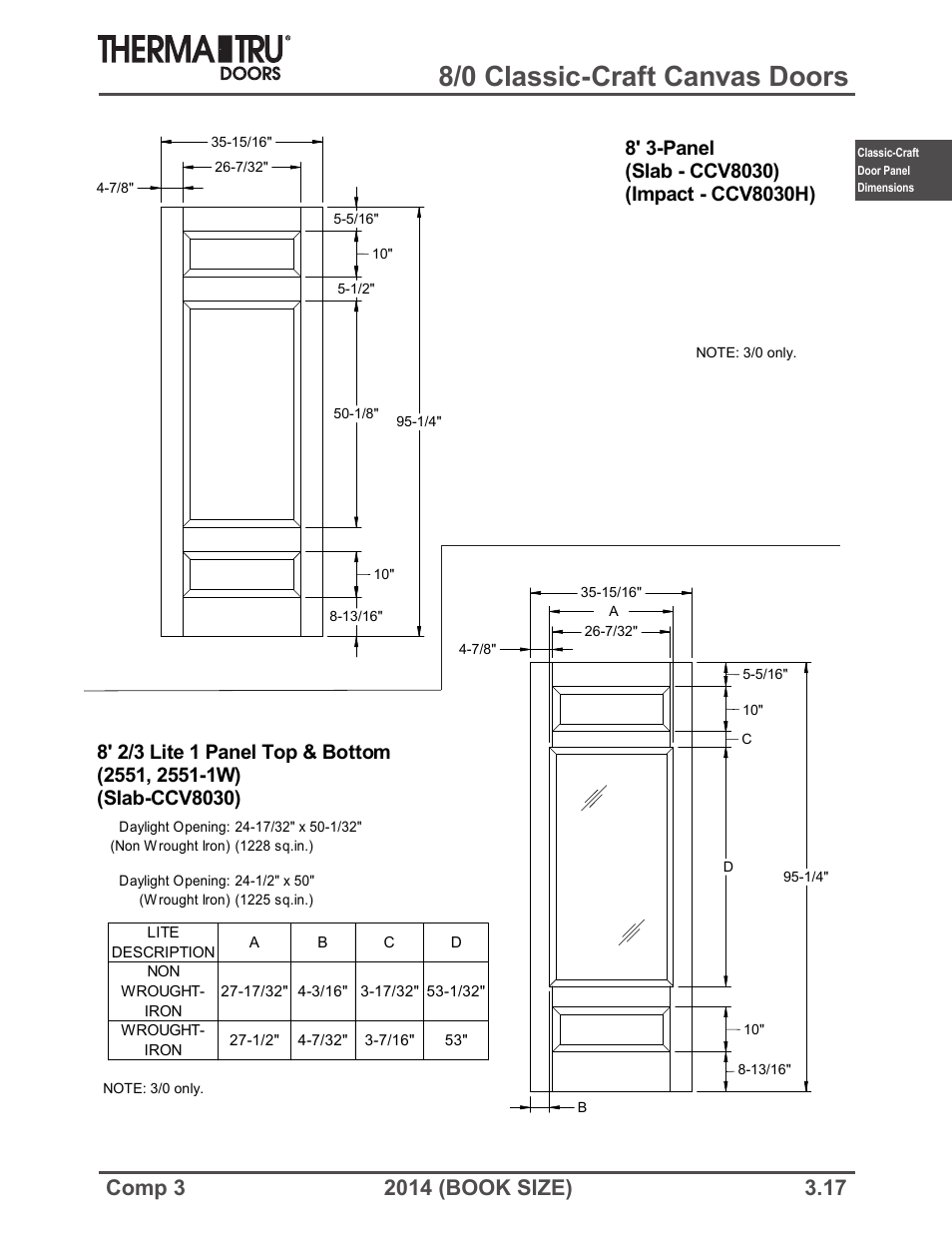 8/0 classic-craft canvas doors | Therma-Tru COMP 3 Classic-Craft Door Panel Dimensions - Book Size User Manual | Page 17 / 68