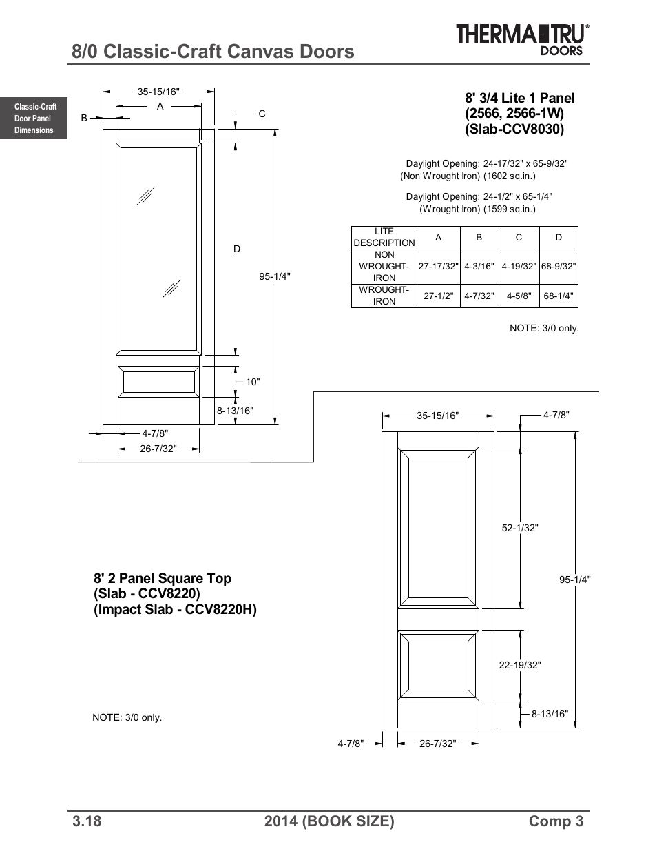 8/0 classic-craft canvas doors | Therma-Tru COMP 3 Classic-Craft Door Panel Dimensions - Book Size User Manual | Page 18 / 68