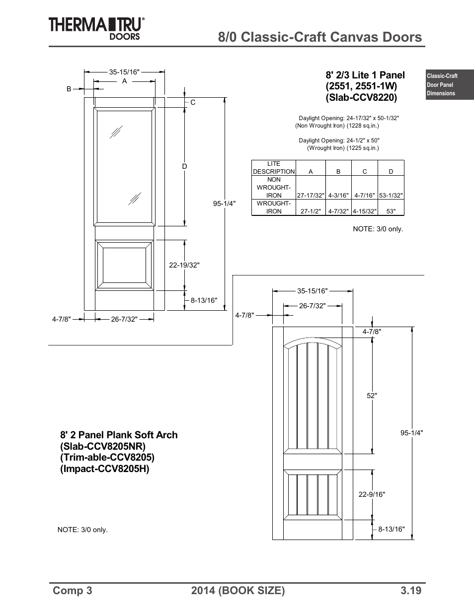 8/0 classic-craft canvas doors | Therma-Tru COMP 3 Classic-Craft Door Panel Dimensions - Book Size User Manual | Page 19 / 68