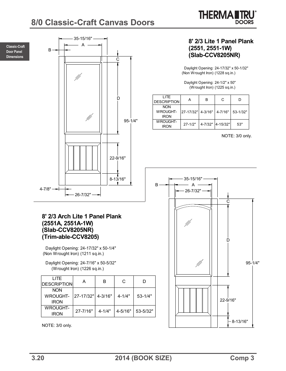 8/0 classic-craft canvas doors | Therma-Tru COMP 3 Classic-Craft Door Panel Dimensions - Book Size User Manual | Page 20 / 68
