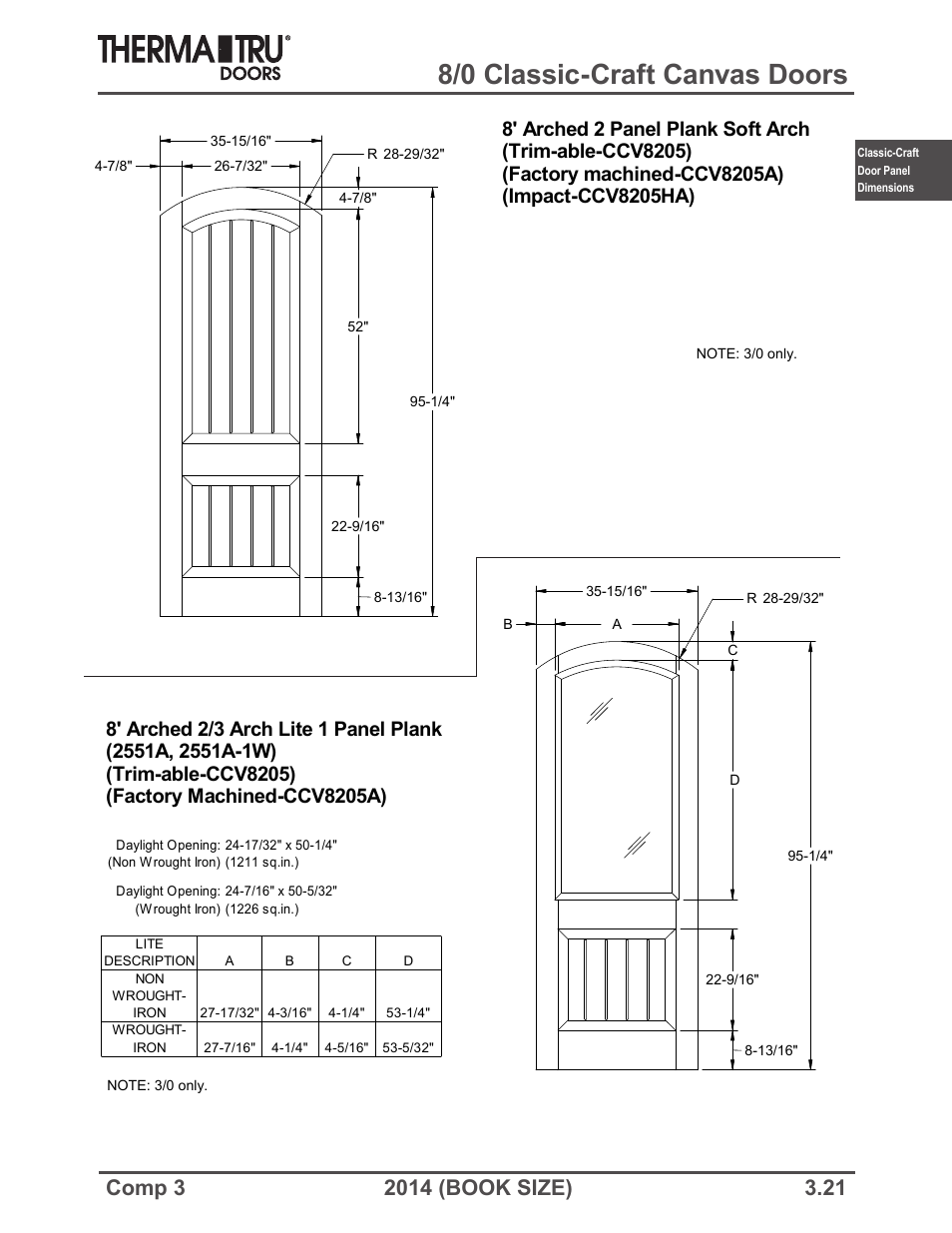 8/0 classic-craft canvas doors | Therma-Tru COMP 3 Classic-Craft Door Panel Dimensions - Book Size User Manual | Page 21 / 68