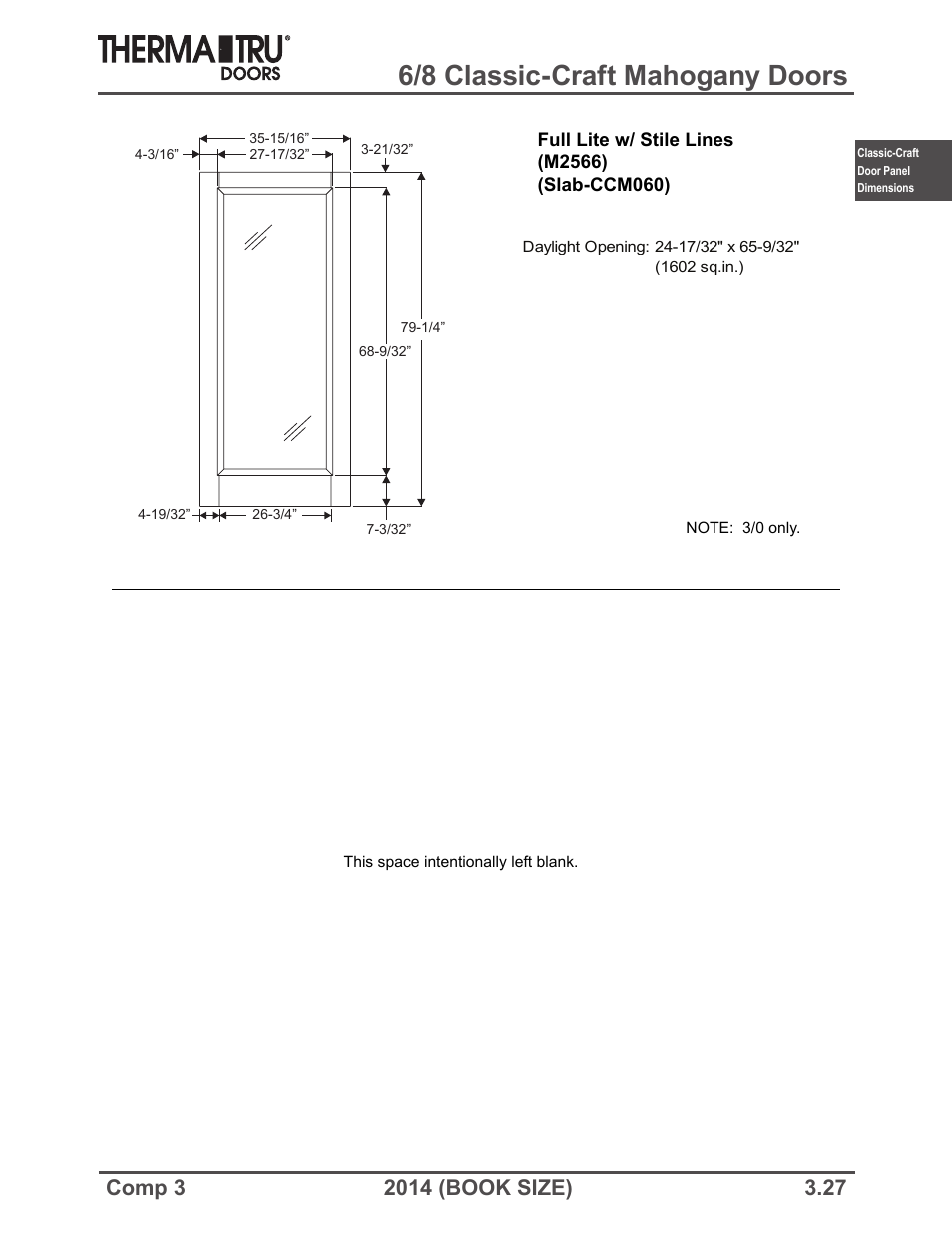 6/8 classic-craft mahogany doors | Therma-Tru COMP 3 Classic-Craft Door Panel Dimensions - Book Size User Manual | Page 27 / 68