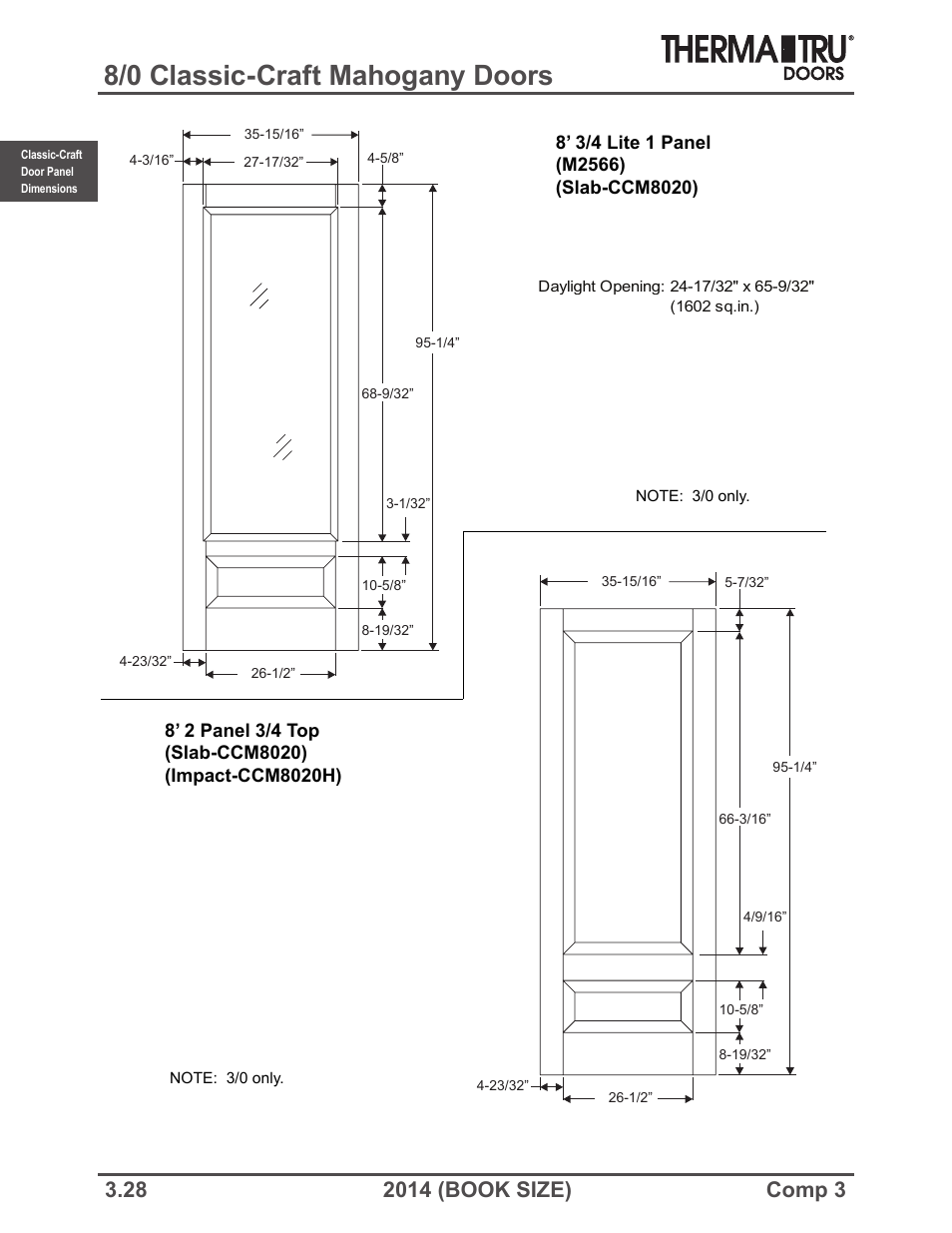 8/0 classic-craft mahogany doors | Therma-Tru COMP 3 Classic-Craft Door Panel Dimensions - Book Size User Manual | Page 28 / 68