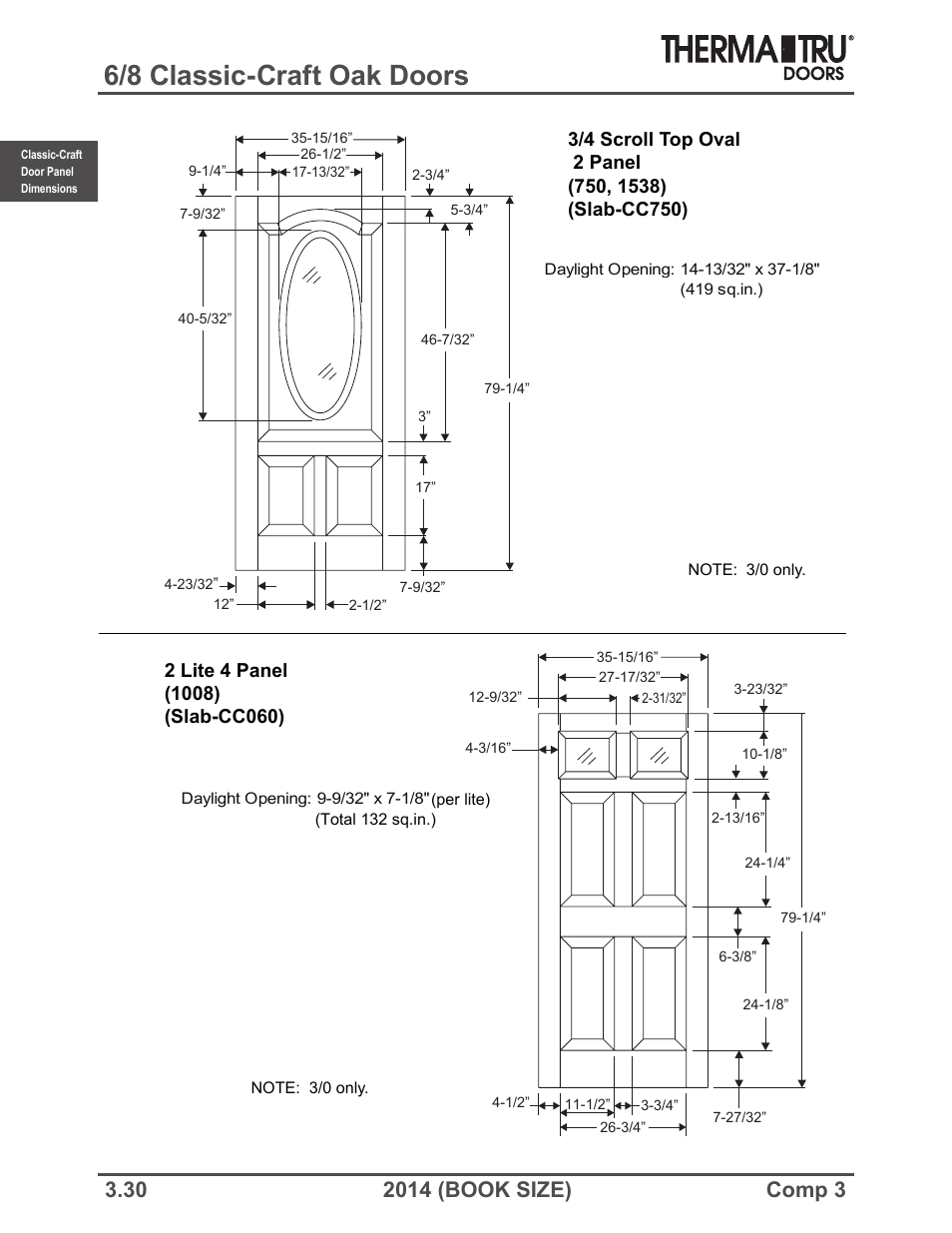6/8 classic-craft oak doors | Therma-Tru COMP 3 Classic-Craft Door Panel Dimensions - Book Size User Manual | Page 30 / 68