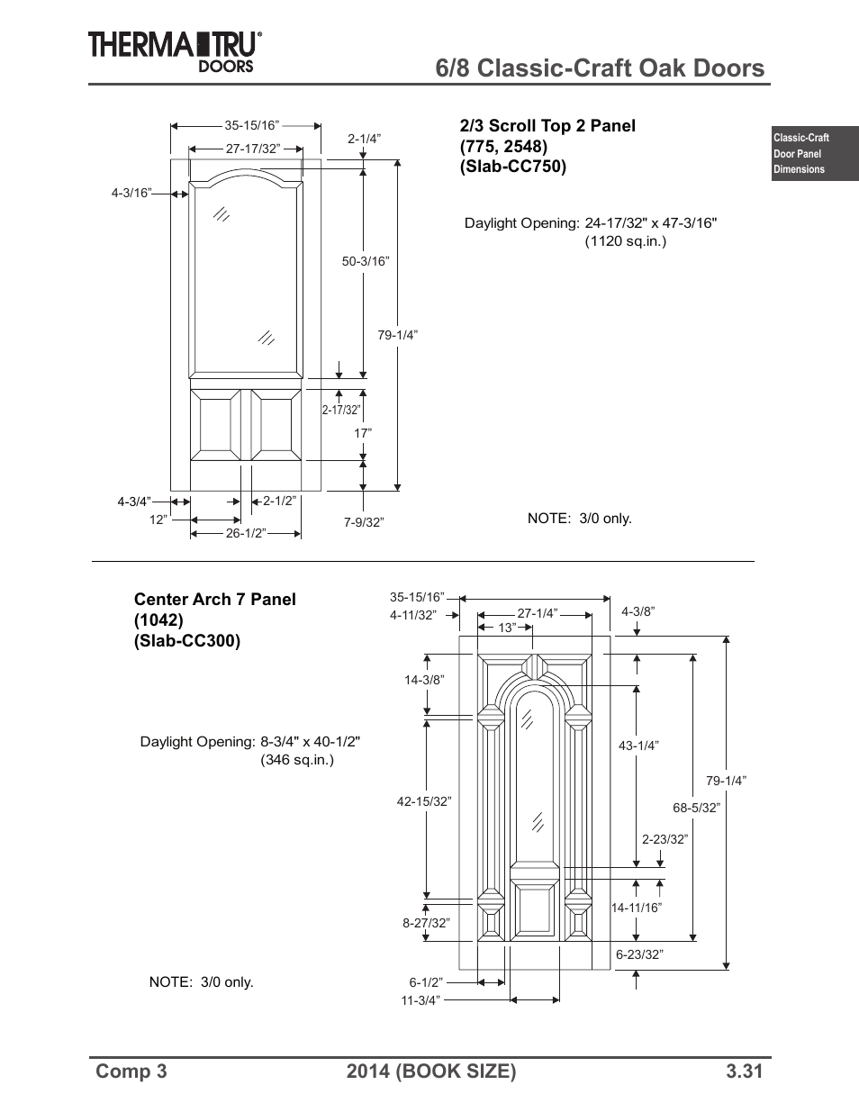 6/8 classic-craft oak doors | Therma-Tru COMP 3 Classic-Craft Door Panel Dimensions - Book Size User Manual | Page 31 / 68