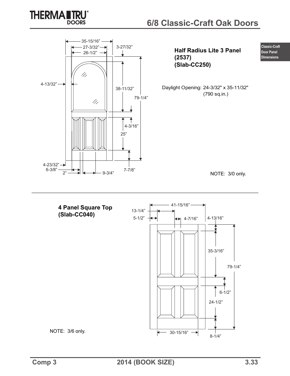 6/8 classic-craft oak doors | Therma-Tru COMP 3 Classic-Craft Door Panel Dimensions - Book Size User Manual | Page 33 / 68
