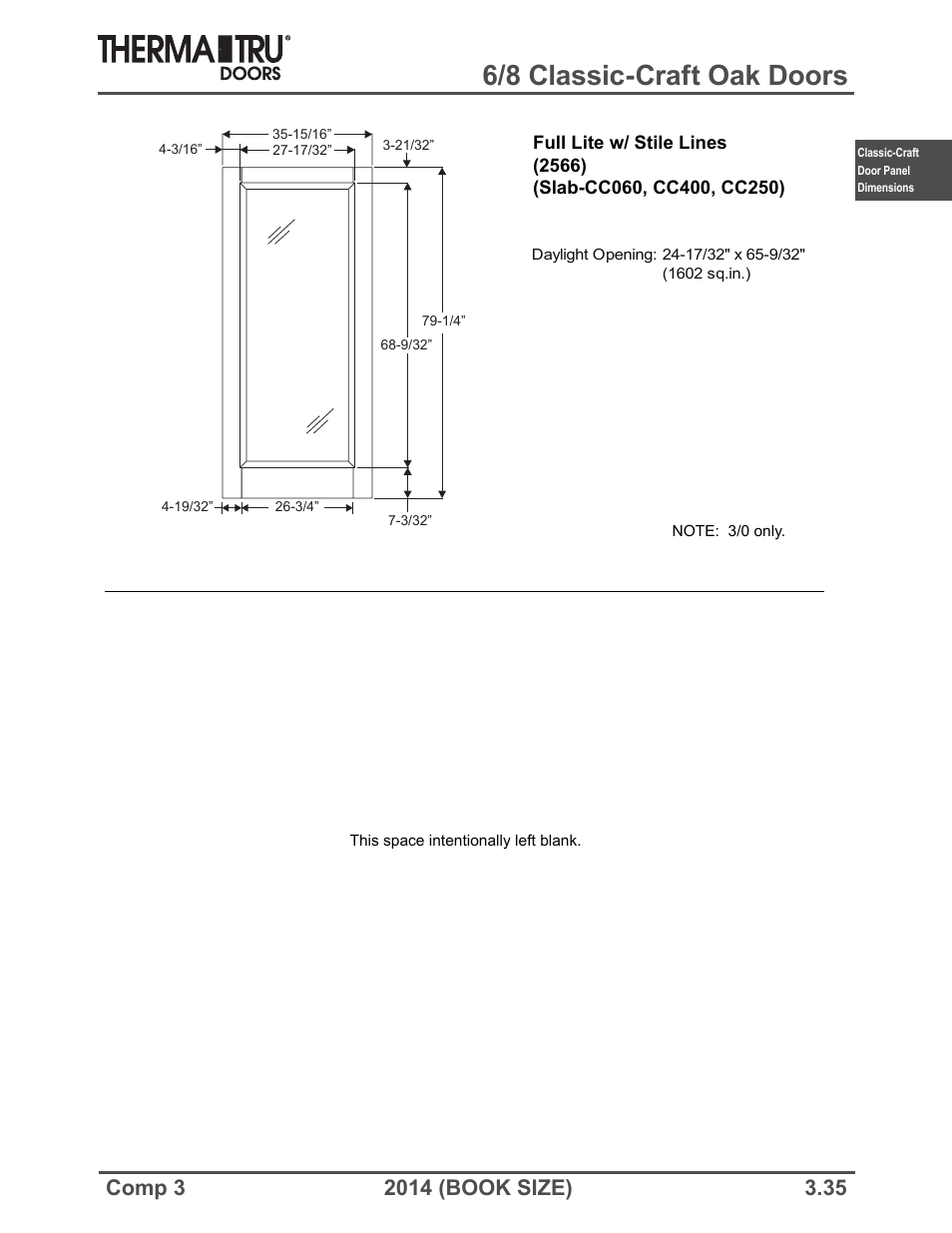 6/8 classic-craft oak doors | Therma-Tru COMP 3 Classic-Craft Door Panel Dimensions - Book Size User Manual | Page 35 / 68