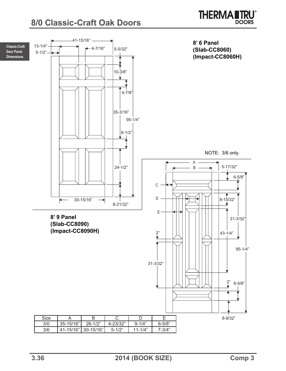 8/0 classic-craft oak doors | Therma-Tru COMP 3 Classic-Craft Door Panel Dimensions - Book Size User Manual | Page 36 / 68
