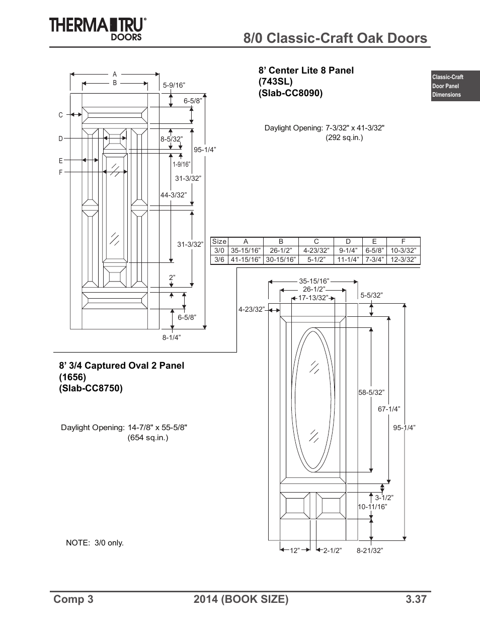 8/0 classic-craft oak doors | Therma-Tru COMP 3 Classic-Craft Door Panel Dimensions - Book Size User Manual | Page 37 / 68