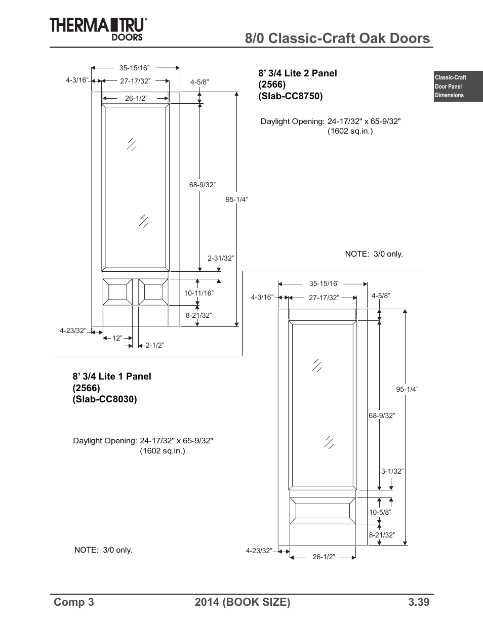 8/0 classic-craft oak doors | Therma-Tru COMP 3 Classic-Craft Door Panel Dimensions - Book Size User Manual | Page 39 / 68