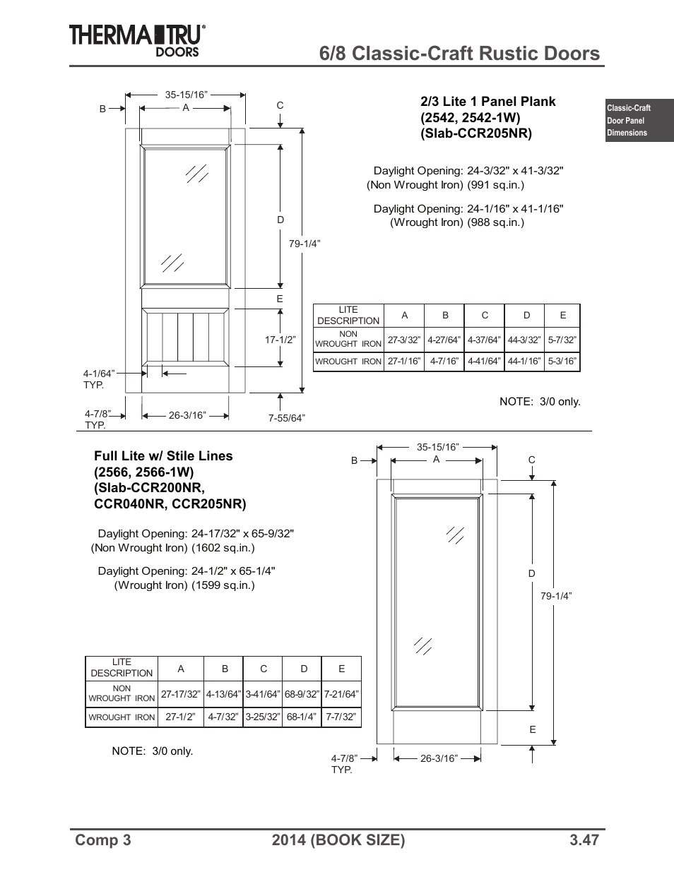 6/8 classic-craft rustic doors | Therma-Tru COMP 3 Classic-Craft Door Panel Dimensions - Book Size User Manual | Page 47 / 68