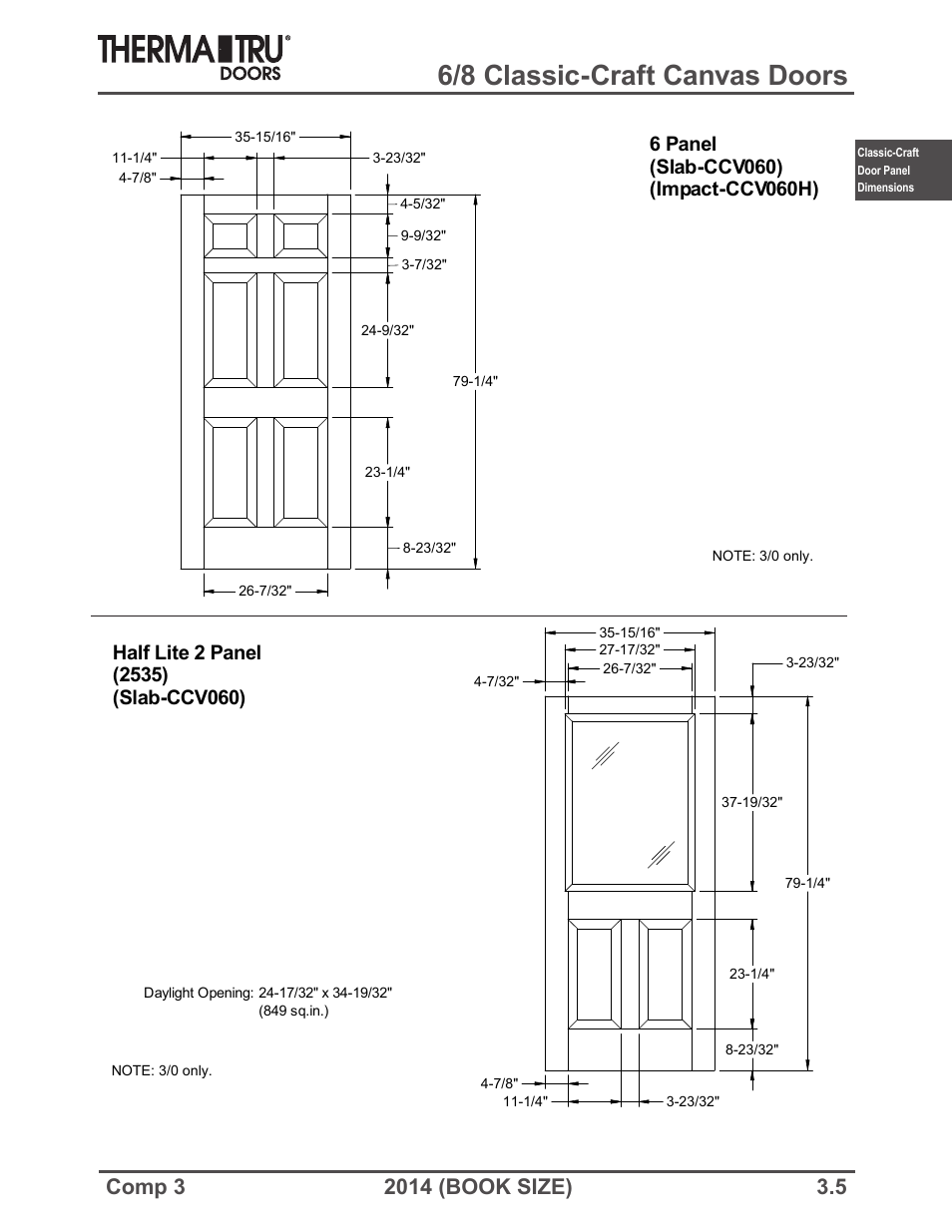 6/8 classic-craft canvas doors | Therma-Tru COMP 3 Classic-Craft Door Panel Dimensions - Book Size User Manual | Page 5 / 68