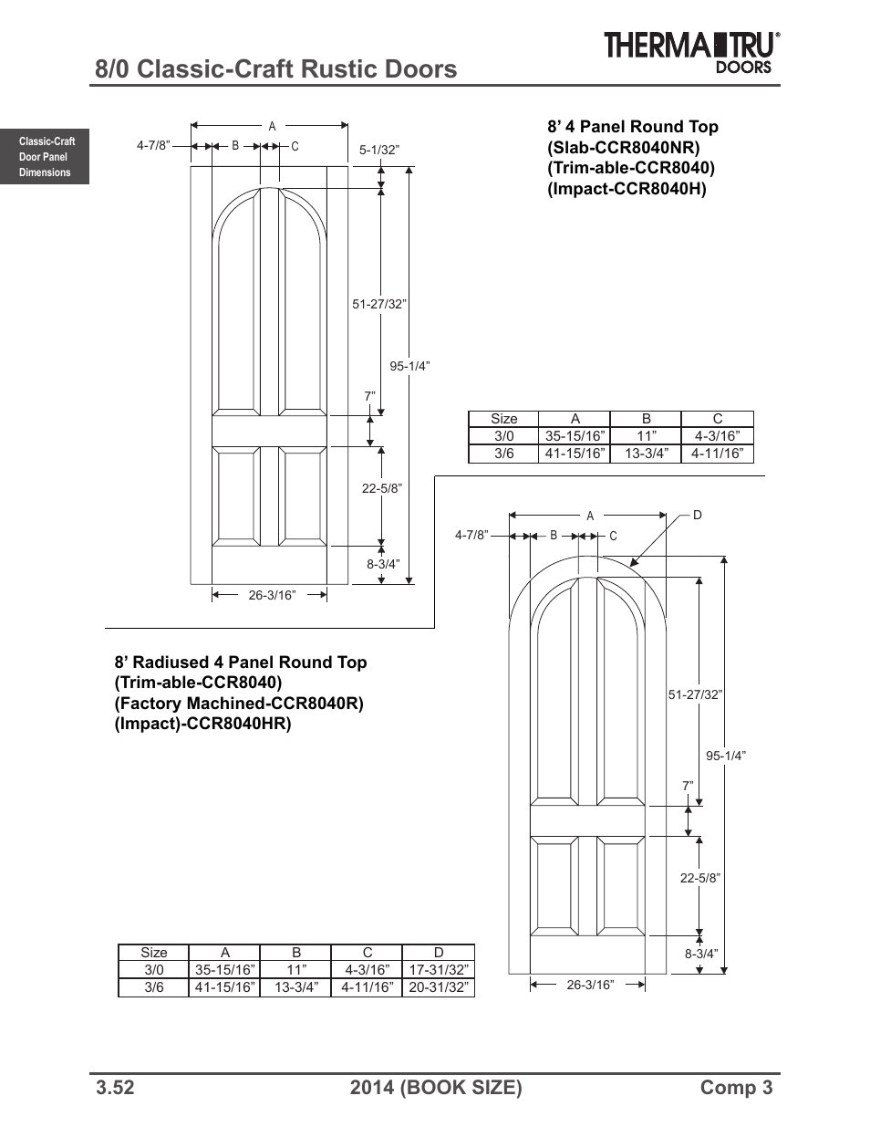 8/0 classic-craft rustic doors | Therma-Tru COMP 3 Classic-Craft Door Panel Dimensions - Book Size User Manual | Page 52 / 68