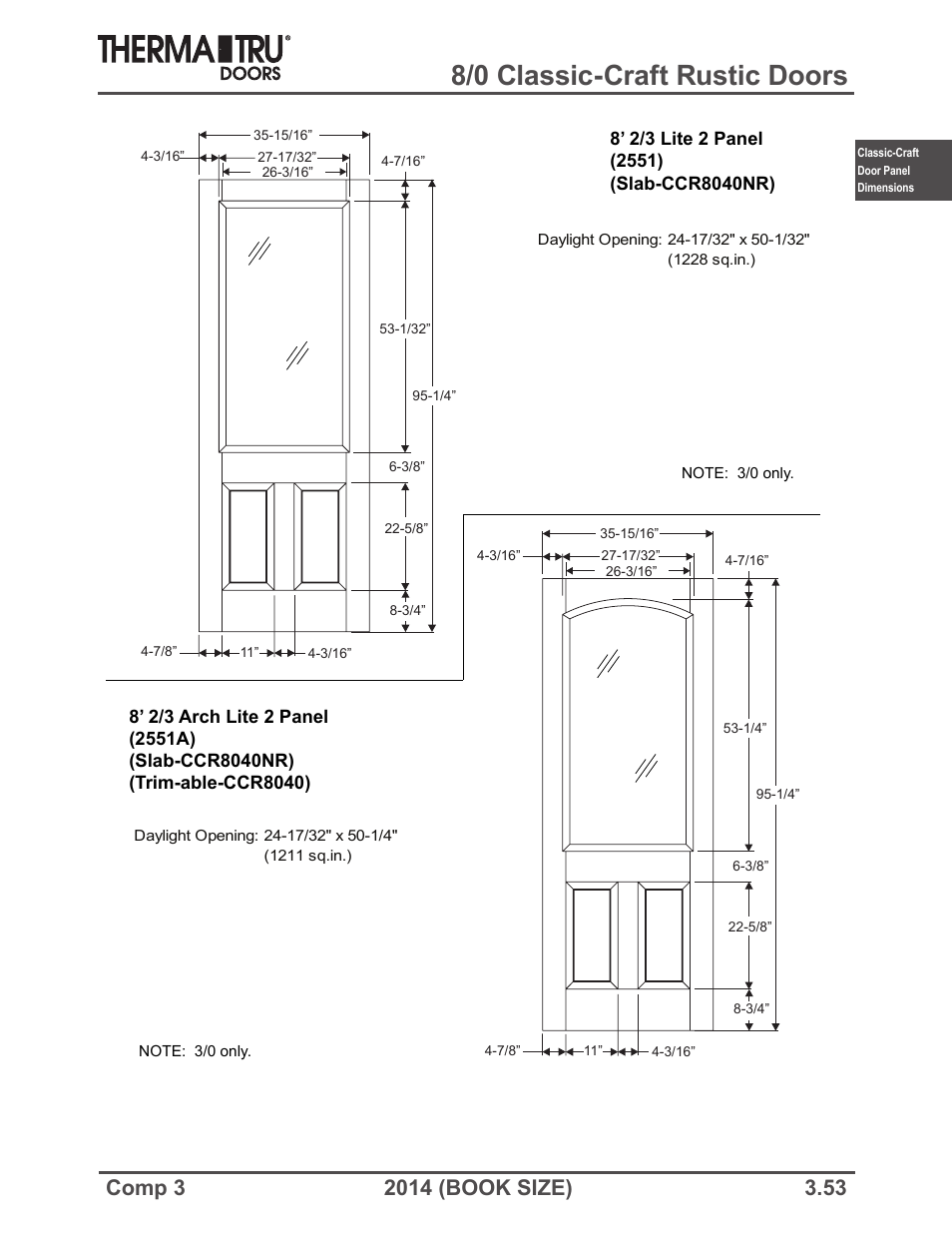 8/0 classic-craft rustic doors | Therma-Tru COMP 3 Classic-Craft Door Panel Dimensions - Book Size User Manual | Page 53 / 68
