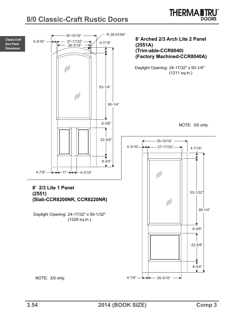 8/0 classic-craft rustic doors | Therma-Tru COMP 3 Classic-Craft Door Panel Dimensions - Book Size User Manual | Page 54 / 68