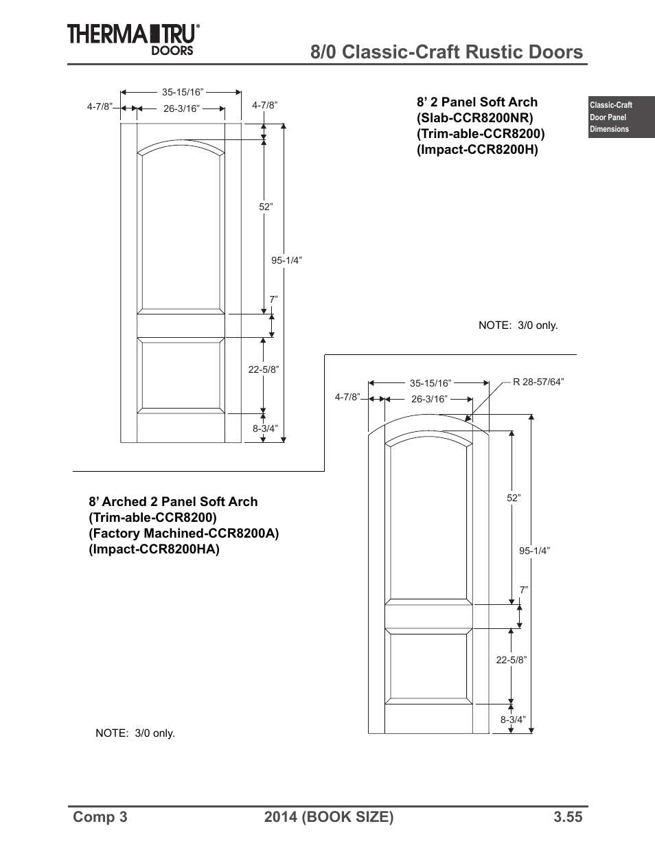 8/0 classic-craft rustic doors | Therma-Tru COMP 3 Classic-Craft Door Panel Dimensions - Book Size User Manual | Page 55 / 68
